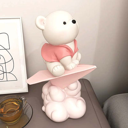 Teddy Bear Paper Plane Pink Decorative Sculpture