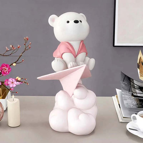 Teddy Bear Paper Plane Pink Decorative Sculpture
