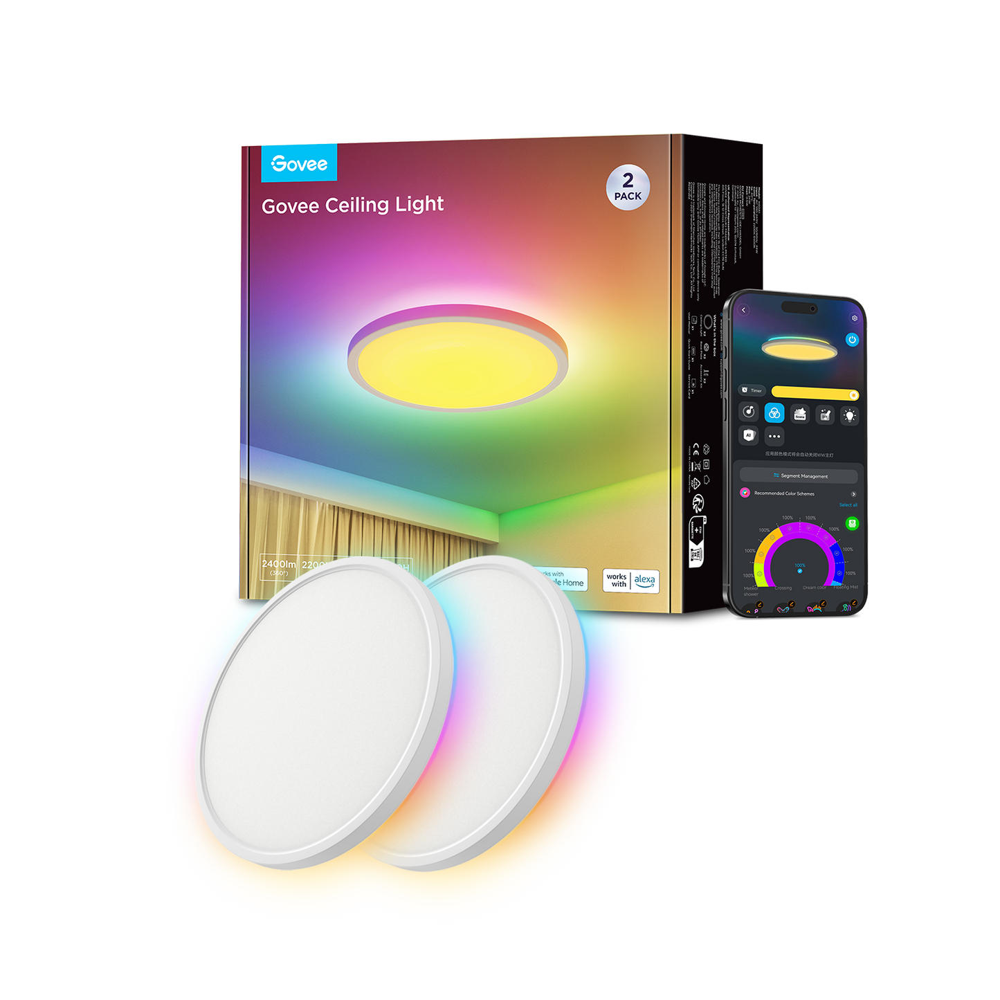 Refurbished Govee 12-Inch RGBWW + RGBIC Smart Ceiling Light