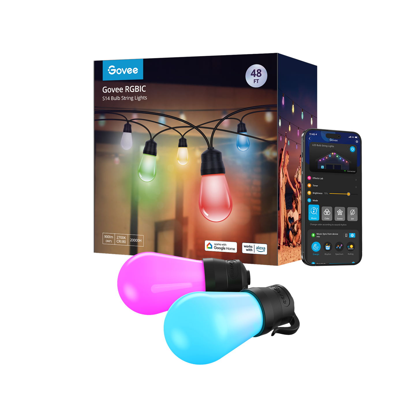 Refurbished Govee RGBIC Warm White Wi-Fi & Bluetooth Smart Outdoor String Lights