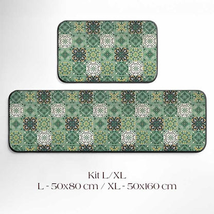 Green Tile Kitchen Rug