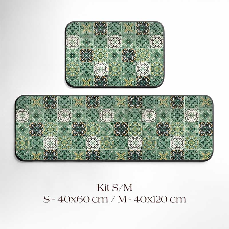 Green Tile Kitchen Rug