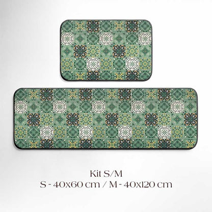 Green Tile Kitchen Rug