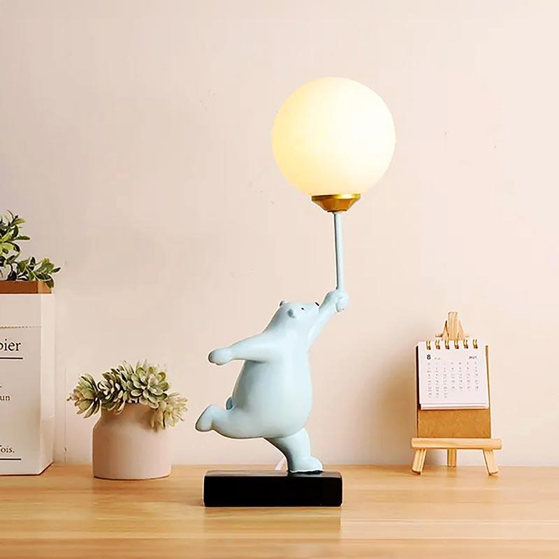 Teddy Bear Moon Blue Table Lamp