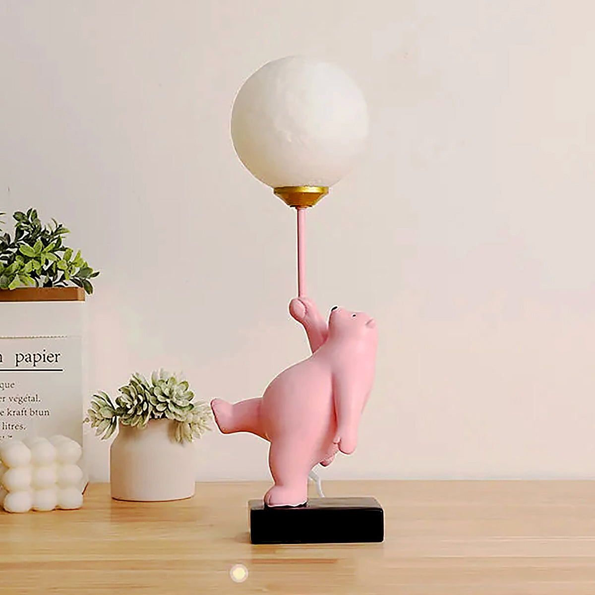 Teddy Bear Moon Pink Table Lamp