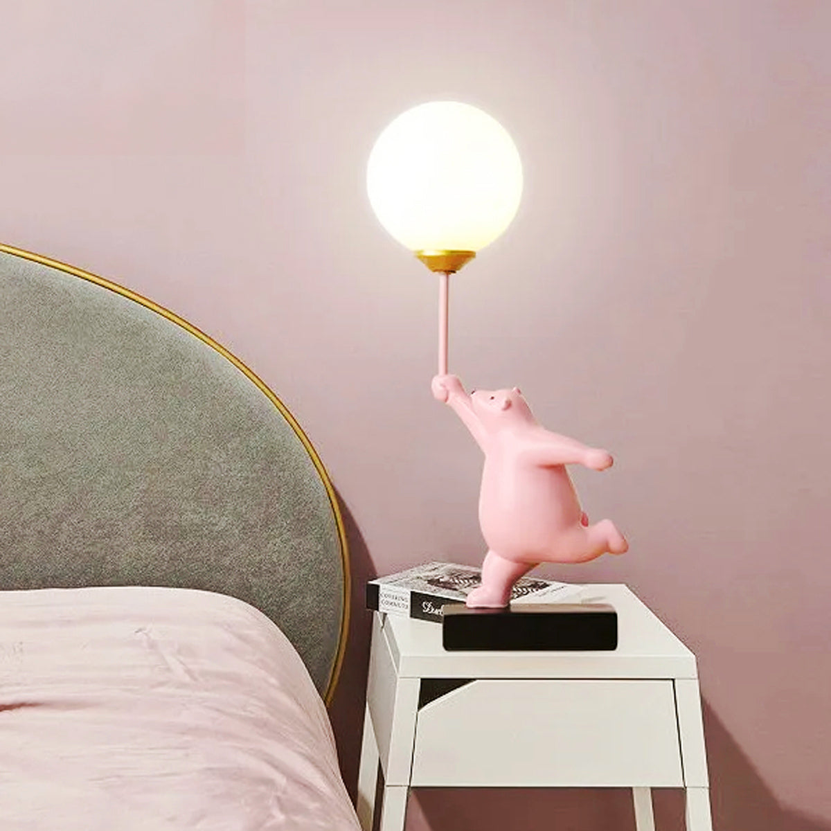 Teddy Bear Moon Pink Table Lamp