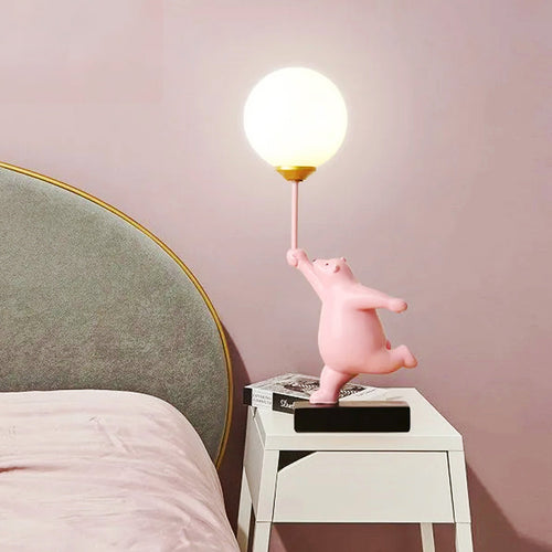 Teddy Bear Moon Pink Table Lamp
