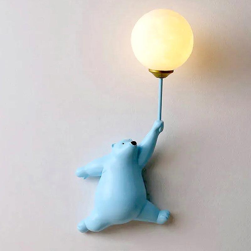Teddy Bear Moon Blue Wall Lamp