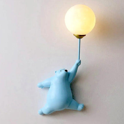 Teddy Bear Moon Blue Wall Lamp
