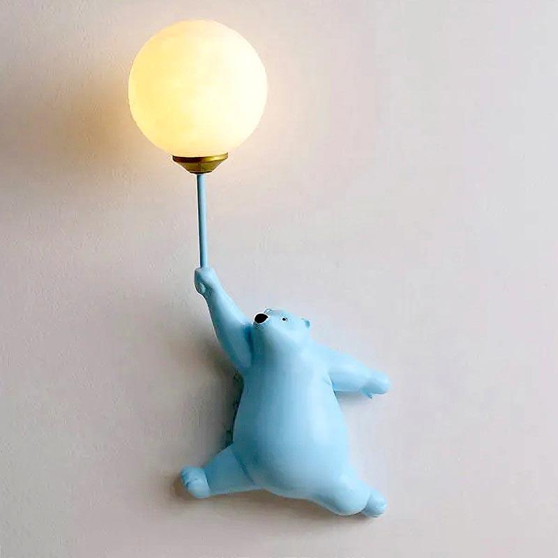 Teddy Bear Moon Blue Wall Lamp