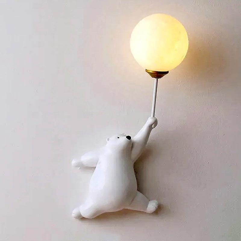 Teddy Bear Moon White Wall Lamp
