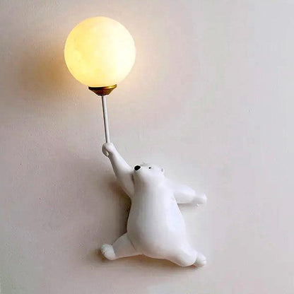 Teddy Bear Moon White Wall Lamp