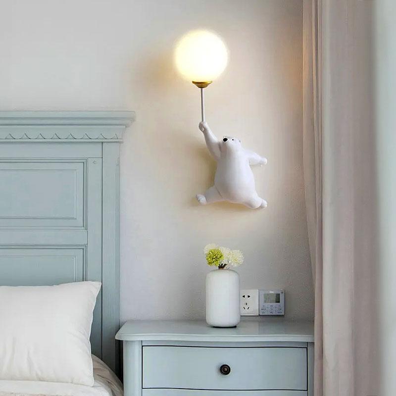 Teddy Bear Moon White Wall Lamp