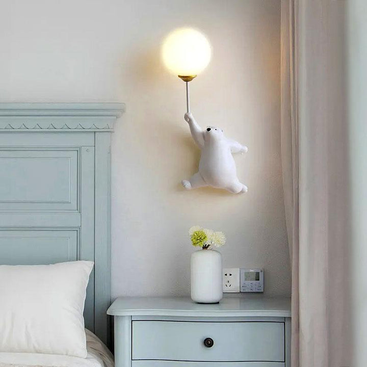Teddy Bear Moon White Wall Lamp