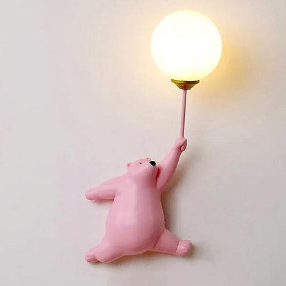 Teddy Bear Moon Pink Wall Lamp