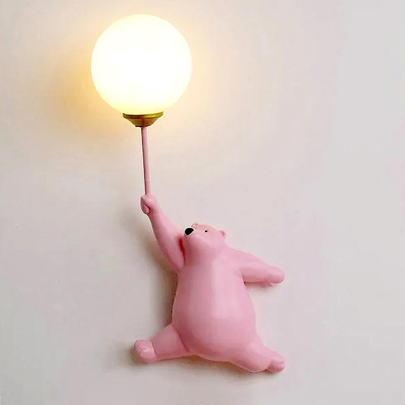 Teddy Bear Moon Pink Wall Lamp