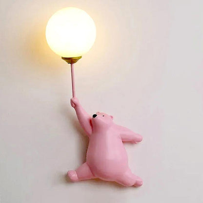 Teddy Bear Moon Pink Wall Lamp
