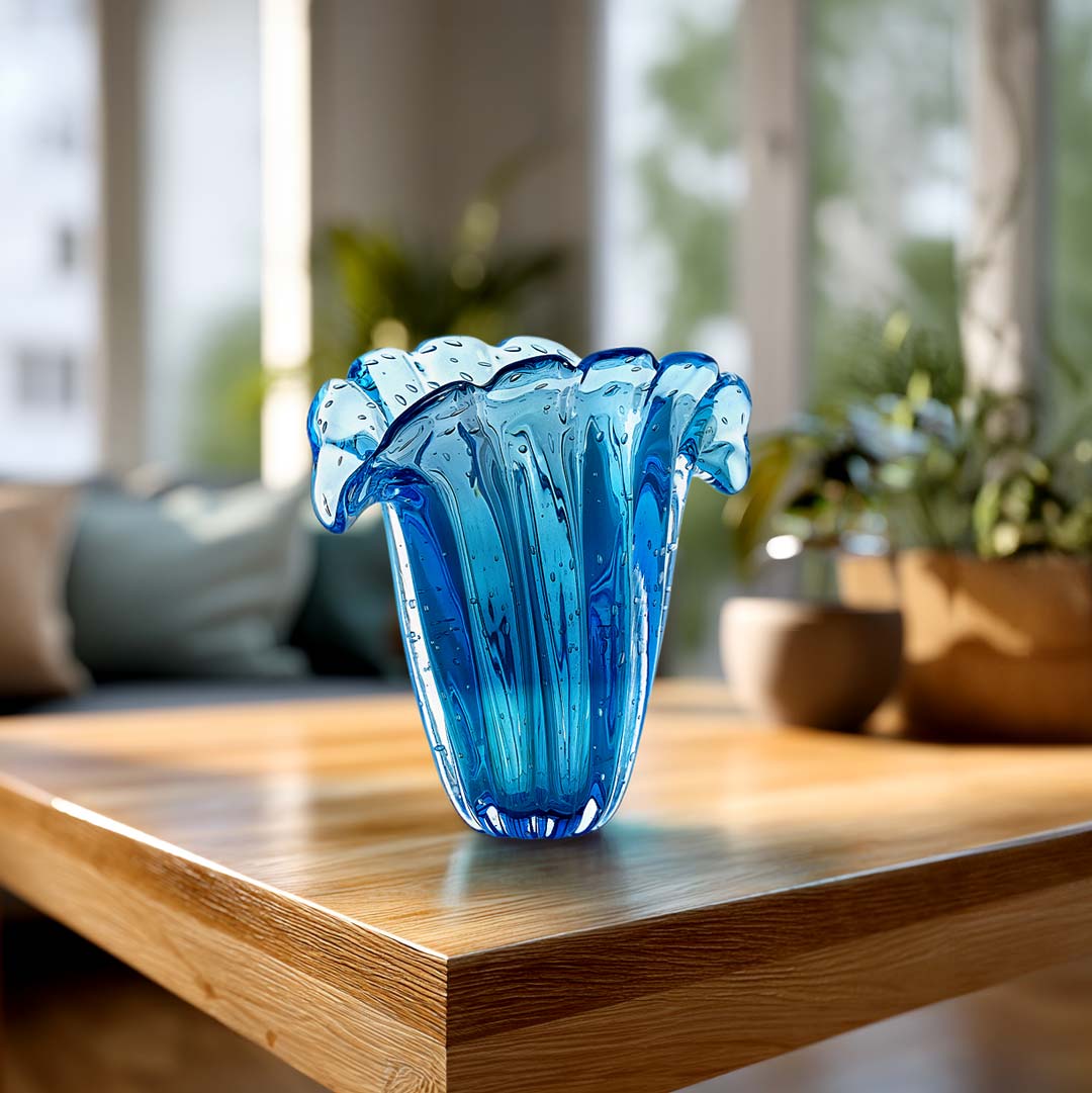 Firenze Murano Glass Vase – Aquamarine — Murano Glass Decor (view 2)