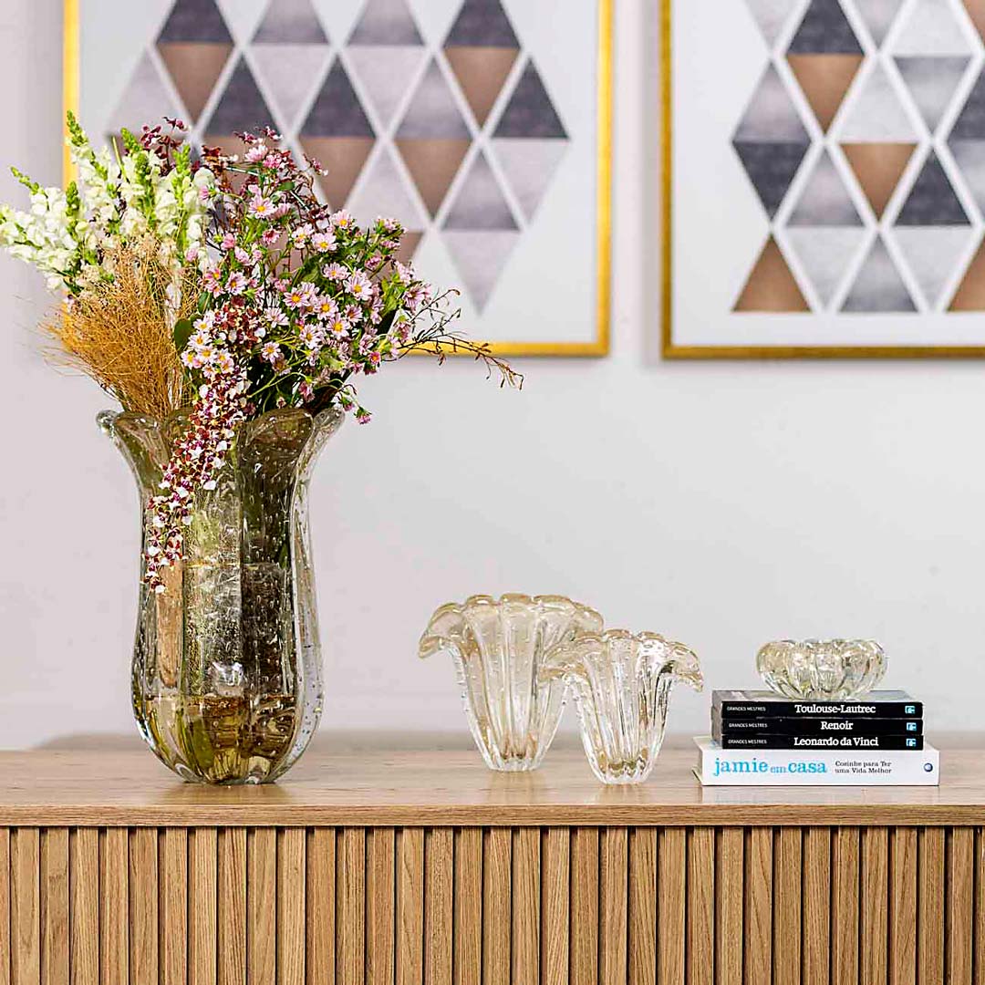 Firenze Murano Glass Vase – Clear with Ouro 24K