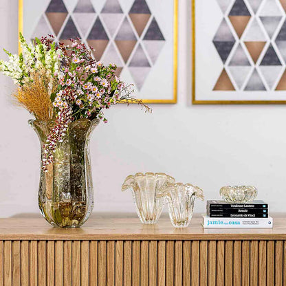 Firenze Murano Glass Vase – Clear with Ouro 24K