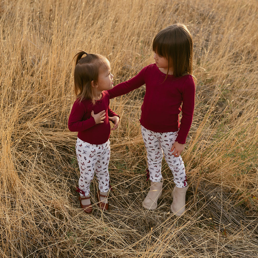 Burgundy Pointelle Lettuce Edge Shirt