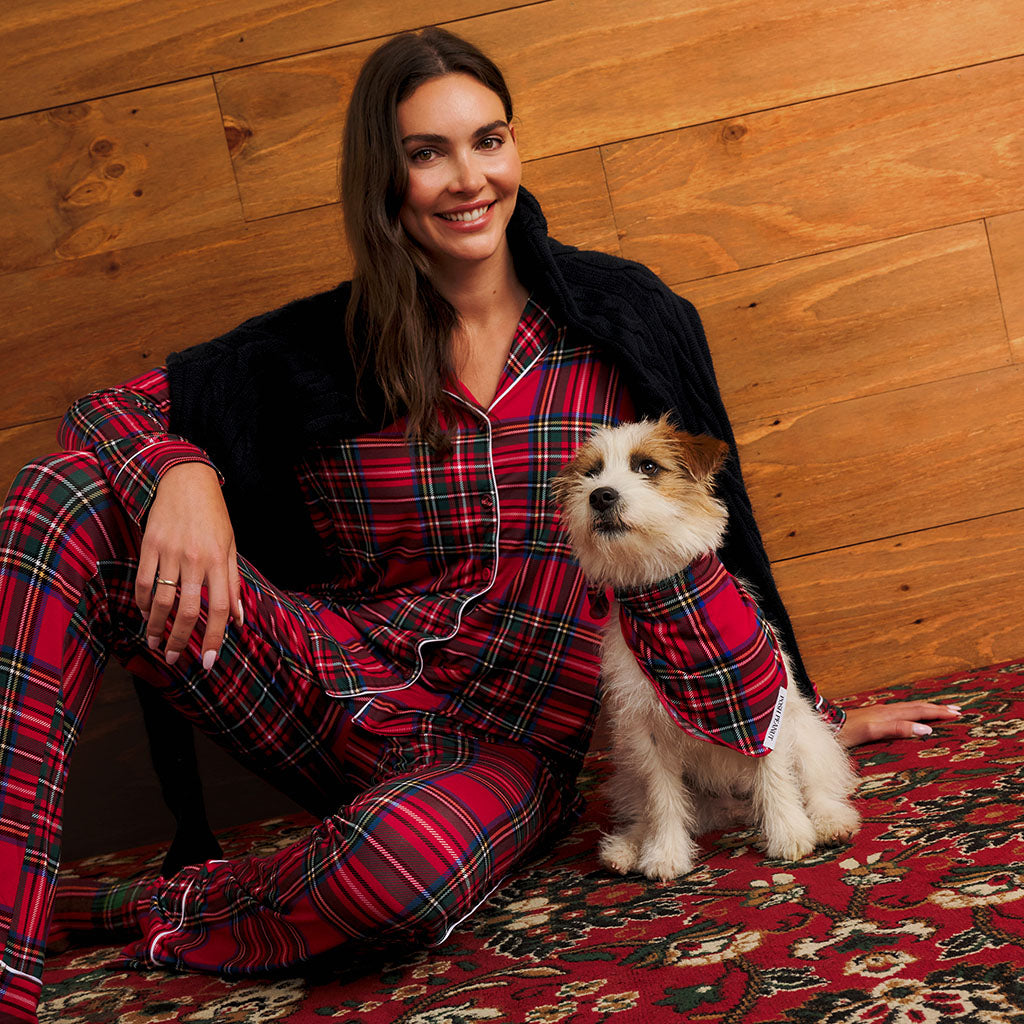 Red Tartan Plaid Women's Relaxed Pant Luxe Loungewear