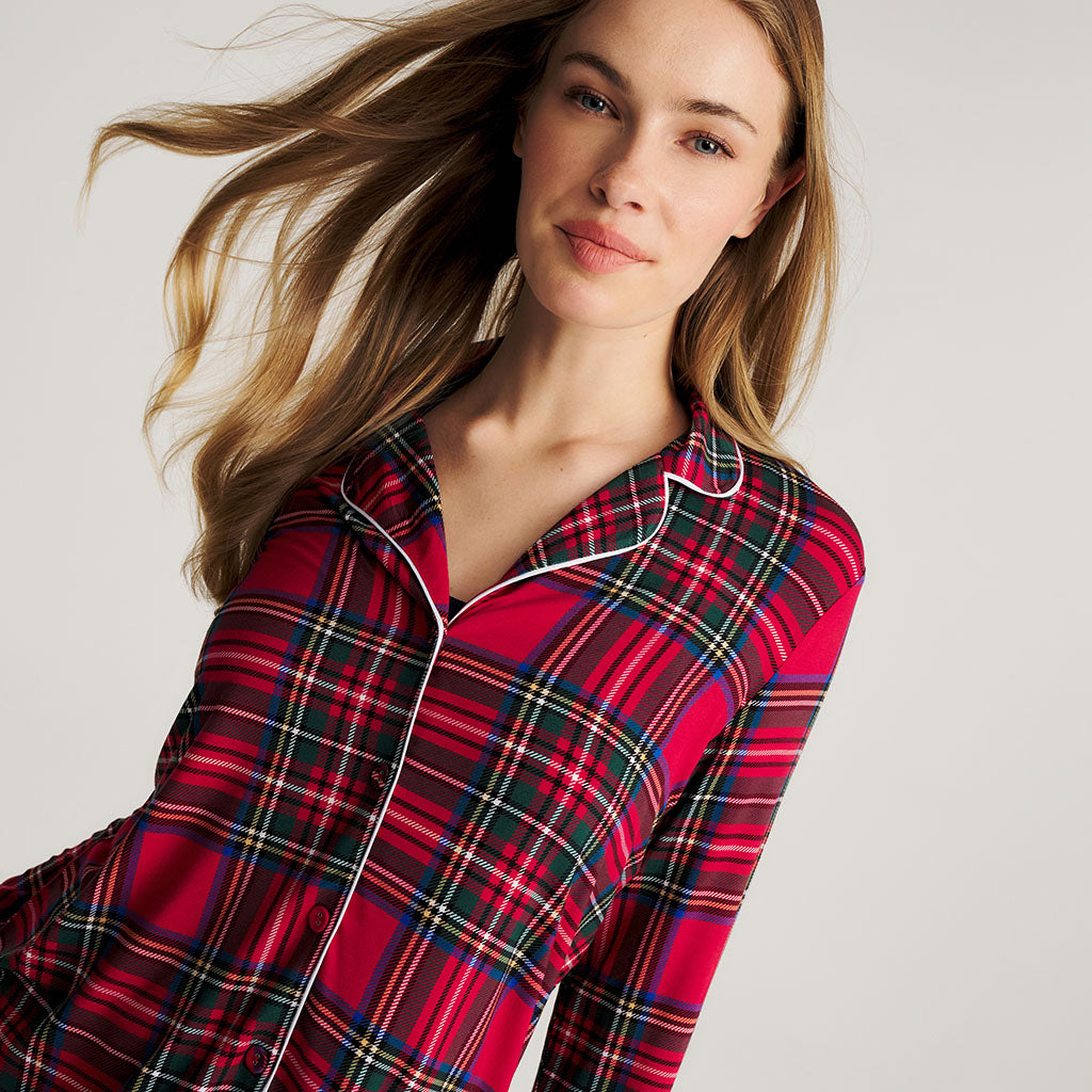 Red Tartan Plaid Women's Relaxed Pant Luxe Loungewear