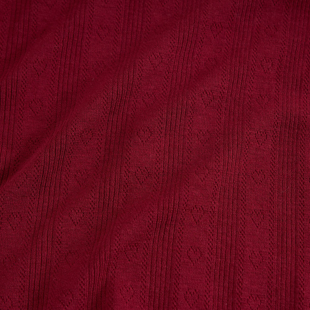 Burgundy Pointelle Lettuce Edge Shirt