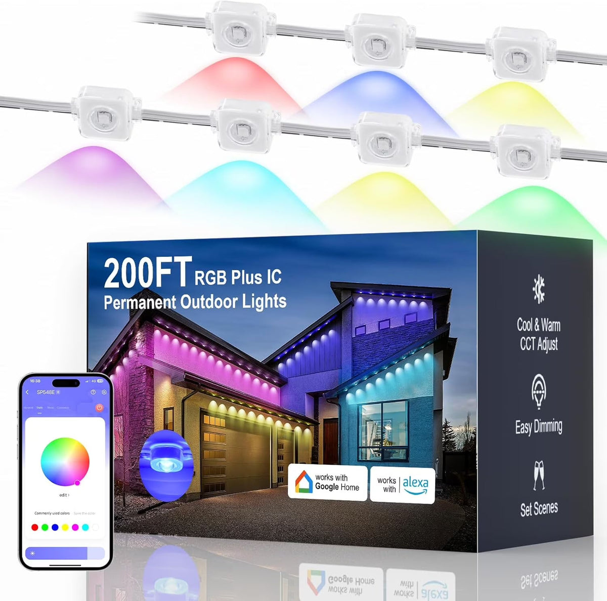 Permanent outdoor LED lights in use