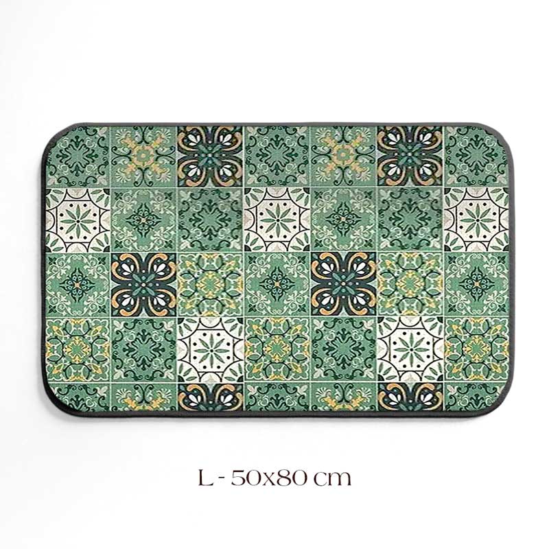 Green Tile Kitchen Rug