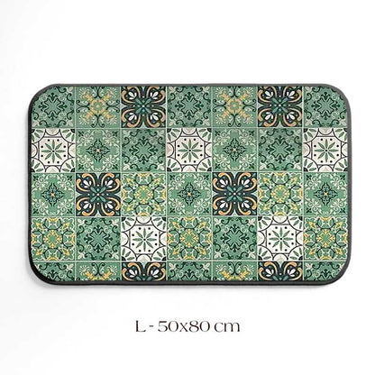 Green Tile Kitchen Rug