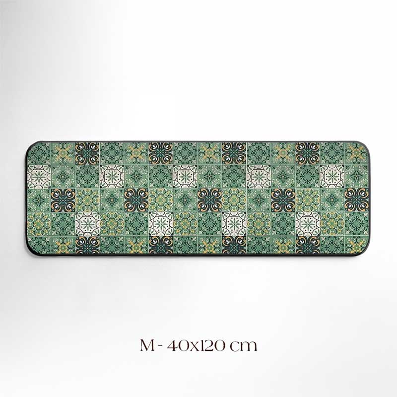 Green Tile Kitchen Rug