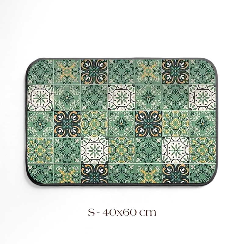 Green Tile Kitchen Rug