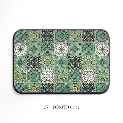 Green Tile Kitchen Rug