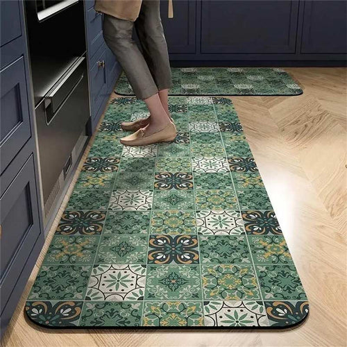 Green Tile Kitchen Rug