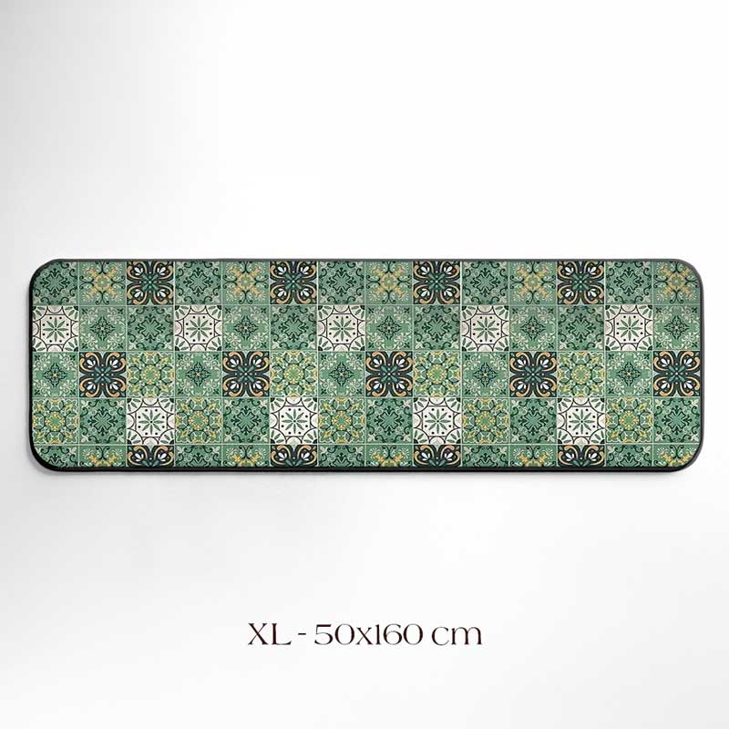 Green Tile Kitchen Rug