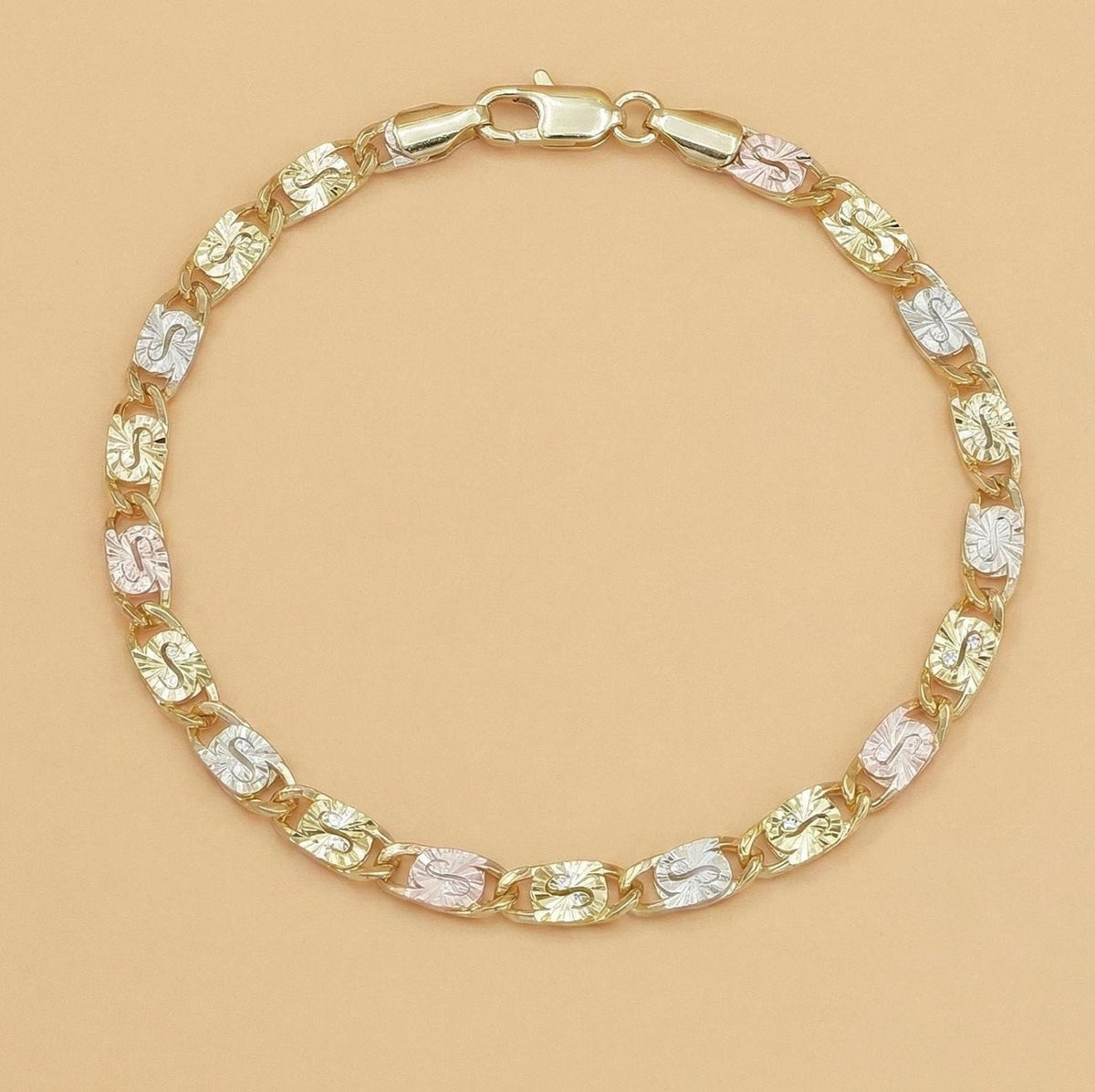 14K Gold Tri-Color Mariner Link Bracelet for Women