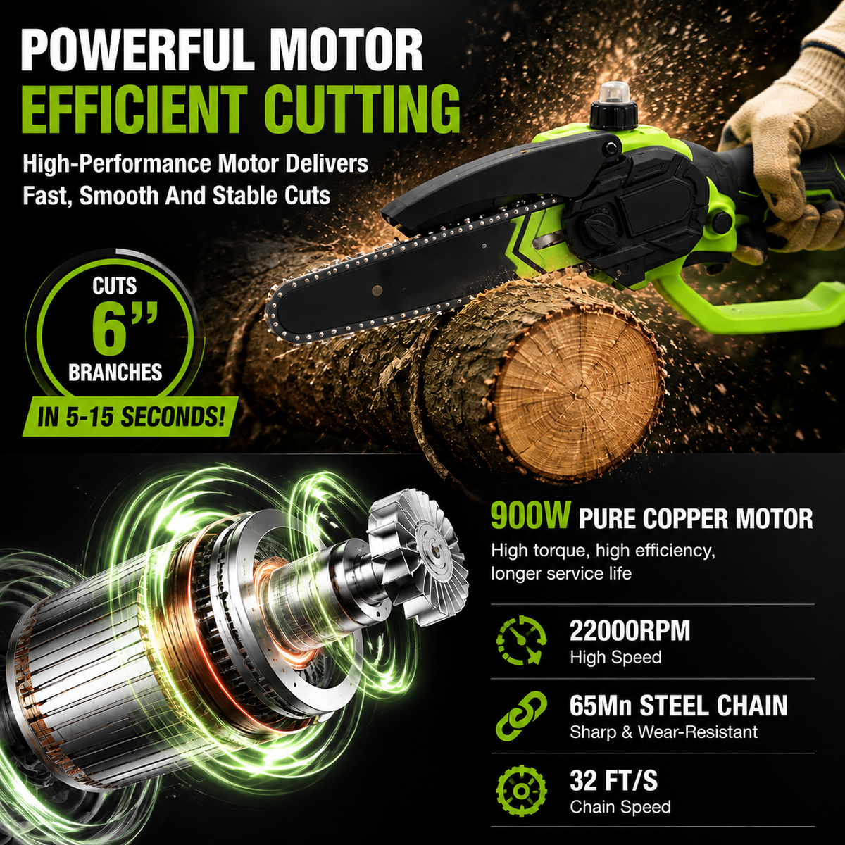 Mini Chainsaw 🔋 8-Inch Portable Electric Chainsaw for Tree Trimming