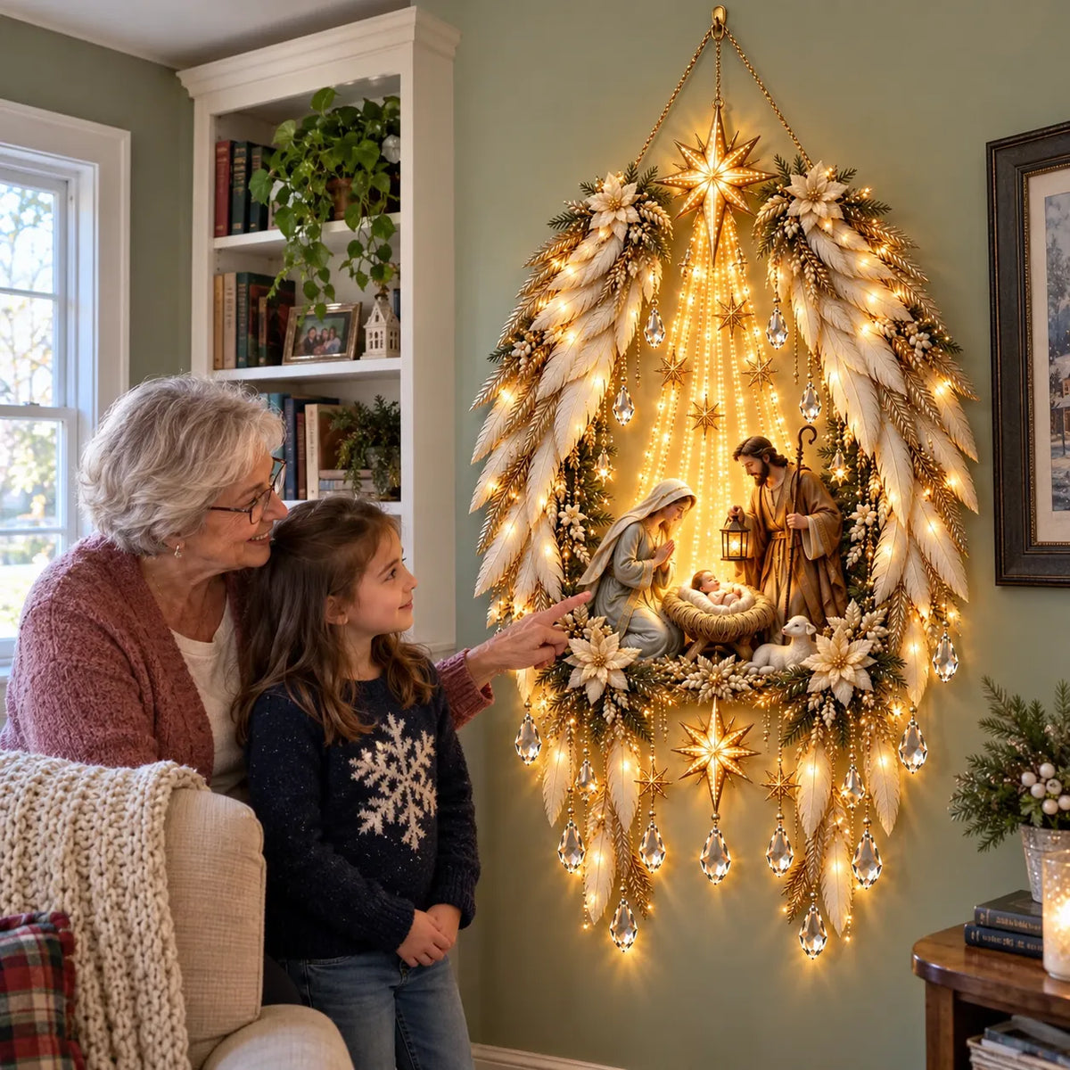 👼 3D Heavenly Angel Wings Nativity Light✨ – Lighted Christmas Wall Decor  ✈️