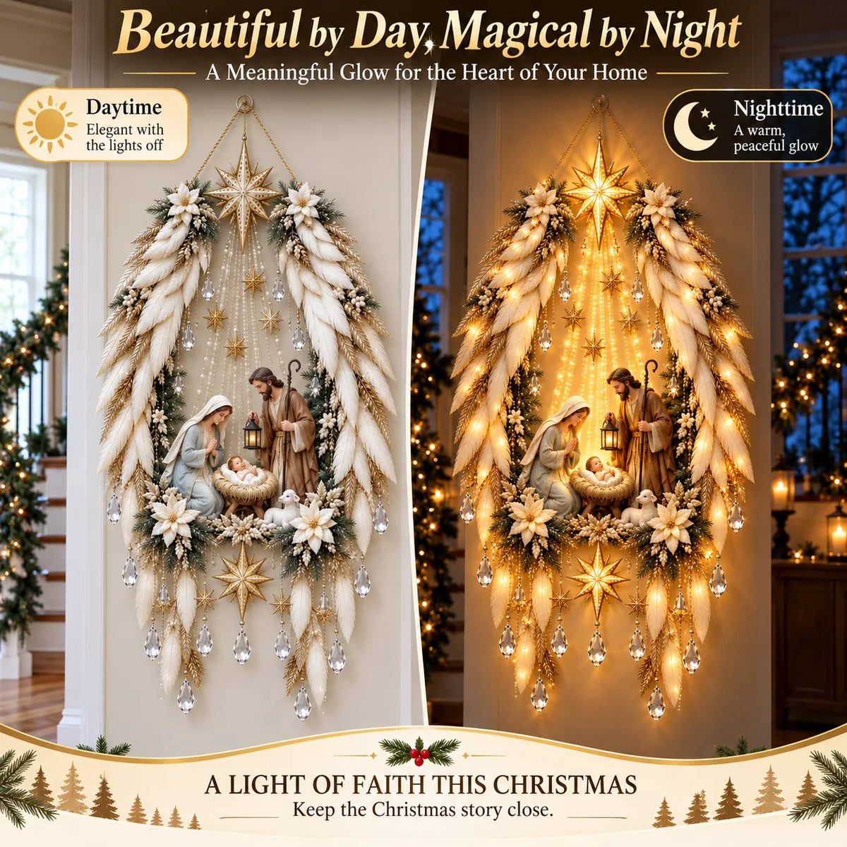 👼 3D Heavenly Angel Wings Nativity Light✨ – Lighted Christmas Wall Decor  ✈️