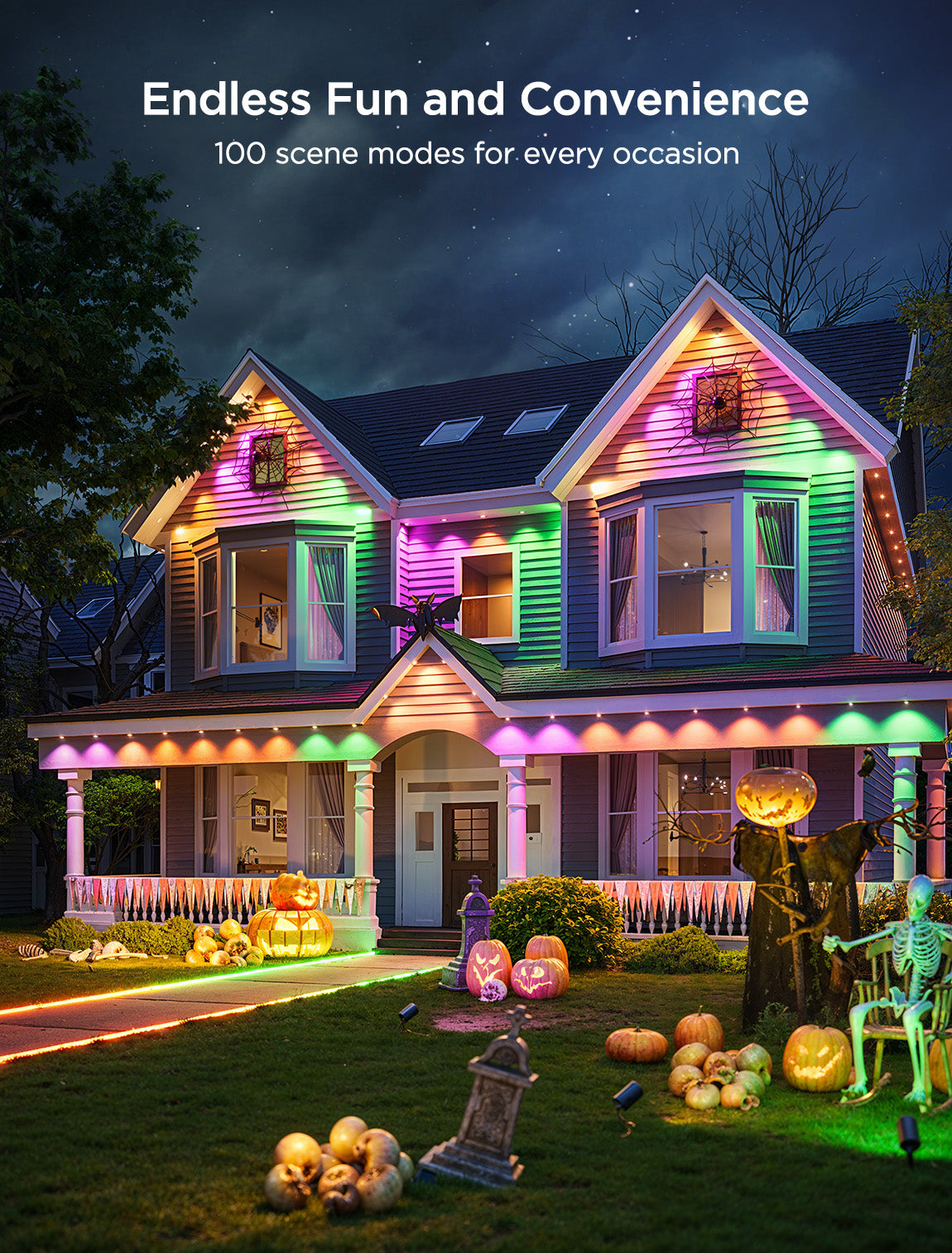 Govee permanent outdoor light has 100 scenes for Halloween