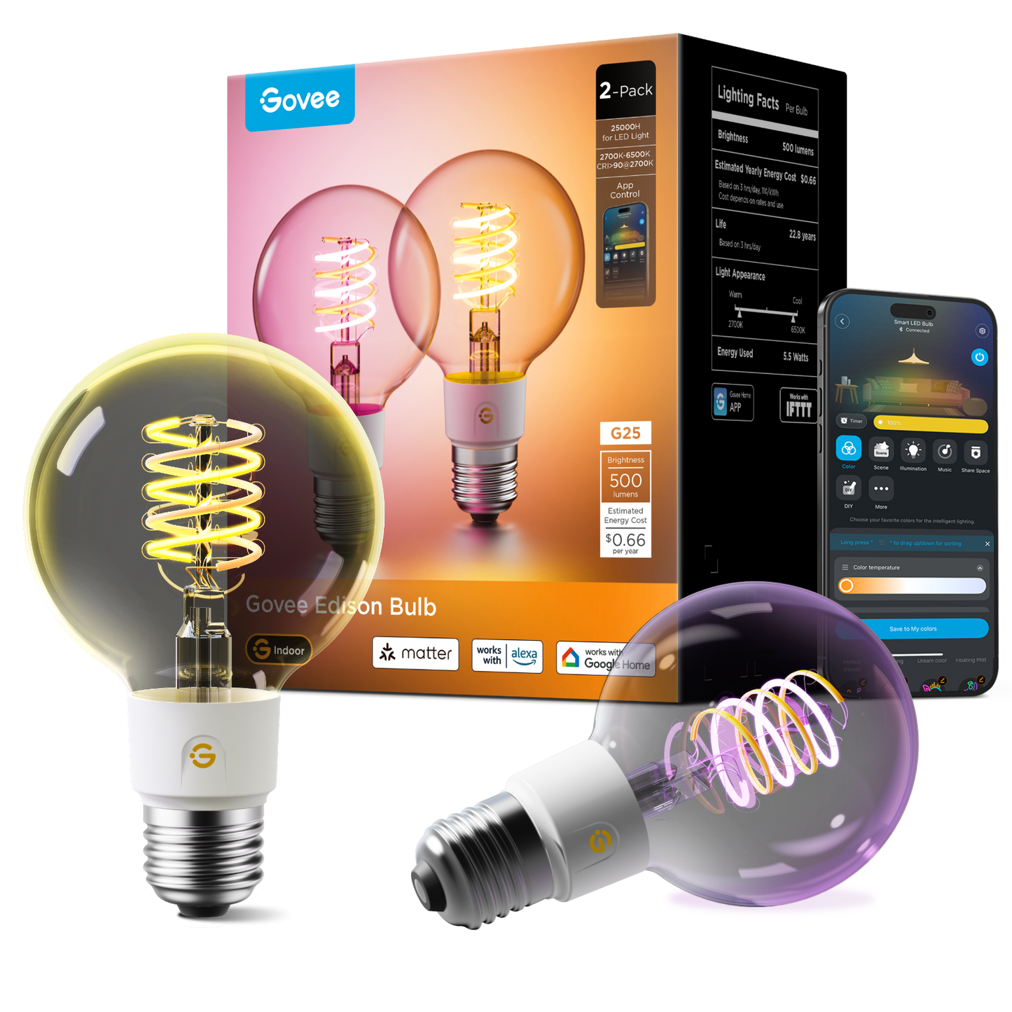 【Business Only】Govee G25 Smart Edison Light Bulb E26 500lm