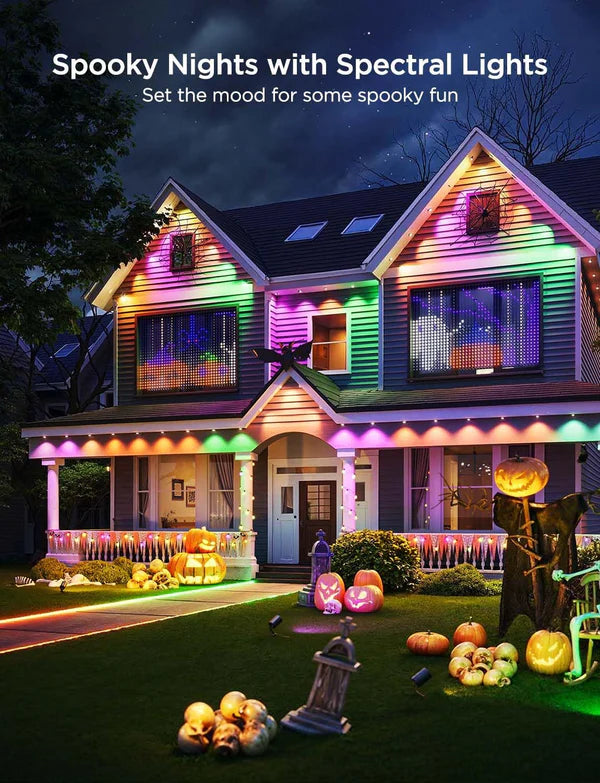 Outdoor home illuminated with colorful permanent LED lights